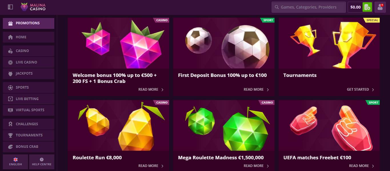 Esperienza Di Gioco Unica Con Malina Casino Bonuses